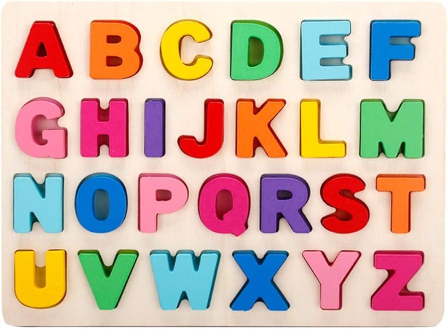 Wooden Alphabet Puzzle, 26 Pcs 29 * 22 * 0.5cm/ 11.4 * 8.66 * 0.2inch Mixed Color Spelling Puzzle... | Amazon (CA)