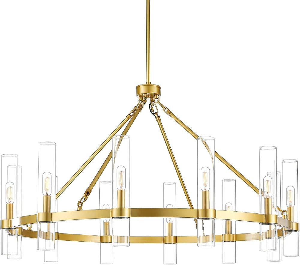 Untrammelife 12-Light Gold Chandelier with Clear Glass Shade, 36” Large Wagon Wheel Chandelier ... | Amazon (US)
