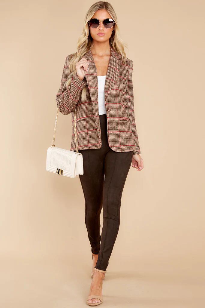 Into Tomorrow Camel And Red Plaid Blazer | Red Dress 