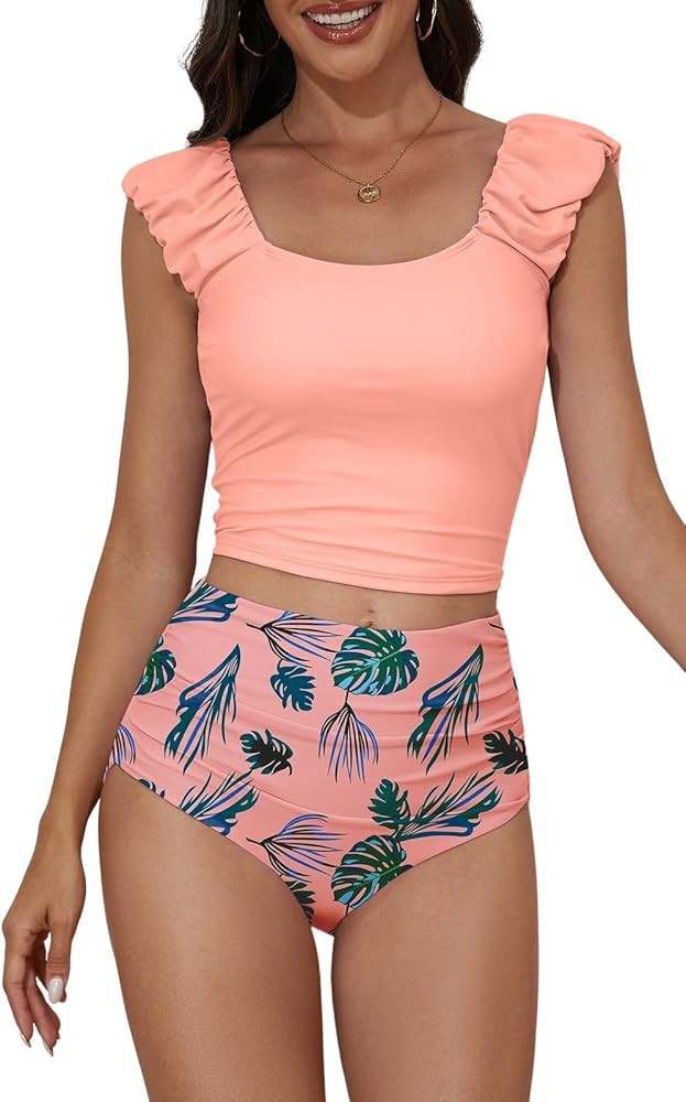Eomenie Tankini Swimsuits for Women Ruched Tummy Control Bathing Suit Two Piece Swim Tank Top wit... | Amazon (US)