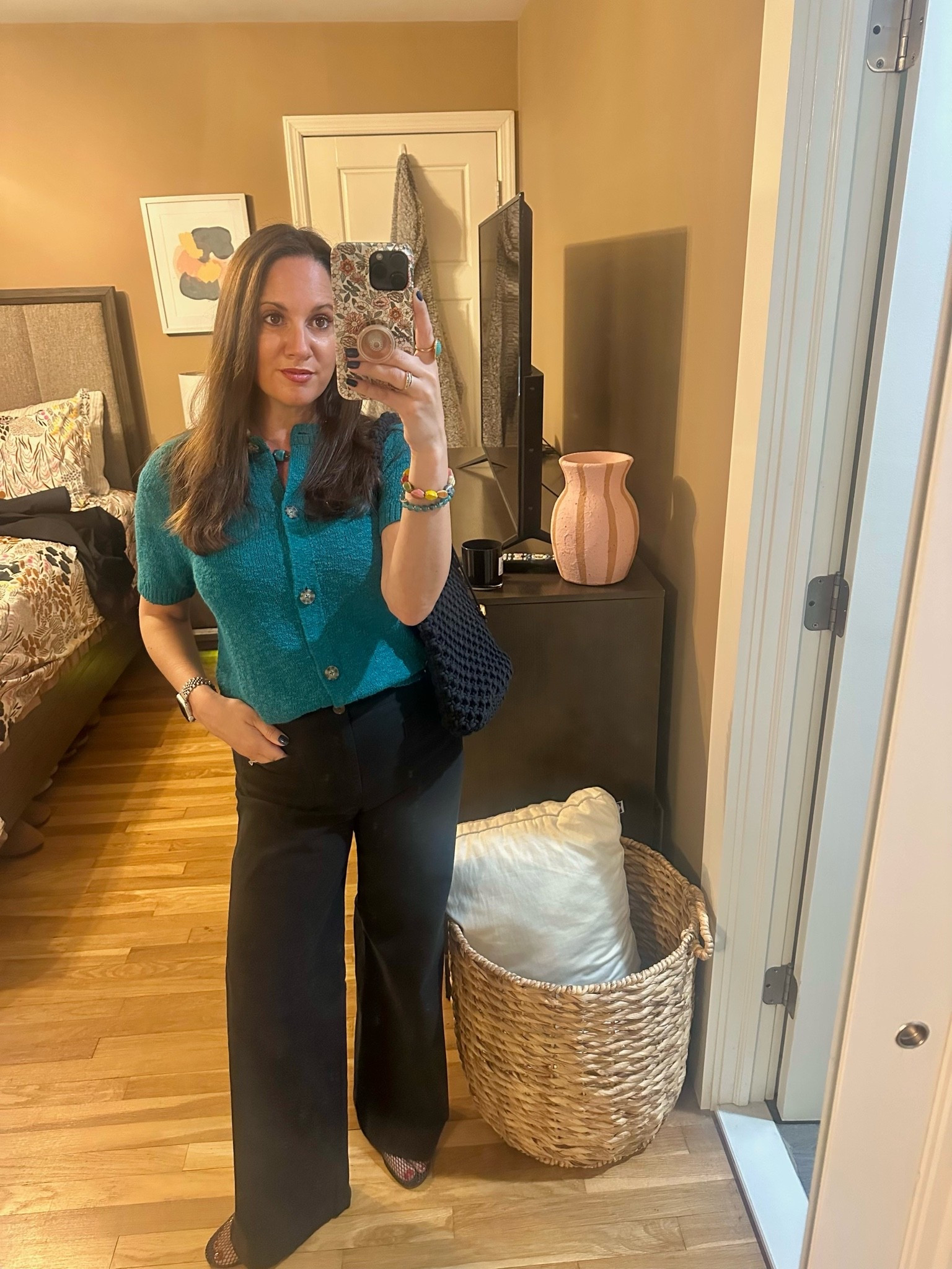 Happy (rainy ☔️) Saturday of MDW! Went shopping this morning and grabbed this top and pants from #Jcrew Factory. Love the turquoise on this sweater 🩵💙

#LTKootd #LTKWorkwear #LTKOver40