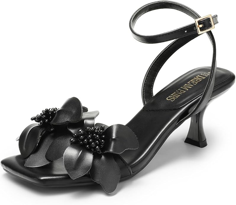 DREAM PAIRS Women's Flower Wedding Heels Cute Square Toe Slingback Low Kitten Heels Sandals with ... | Amazon (US)