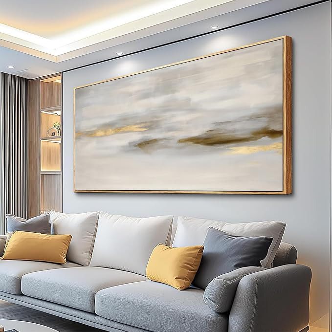 Abstract Canvas Wall Art Large Modern Framed Artwork White Gold 48" x 24" | Amazon (US)
