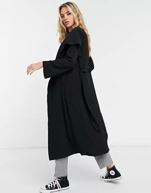 ASOS DESIGN soft waterfall duster coat in black | ASOS (Global)