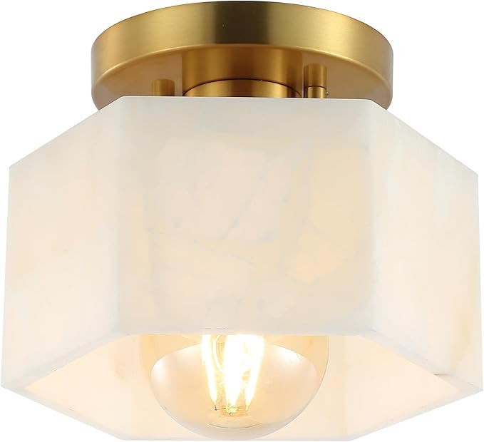 JONATHAN Y 8" Brass Gold Modern 1-Light Hexagonal LED Semi Flush Mount Ceiling Light, White Alaba... | Amazon (US)