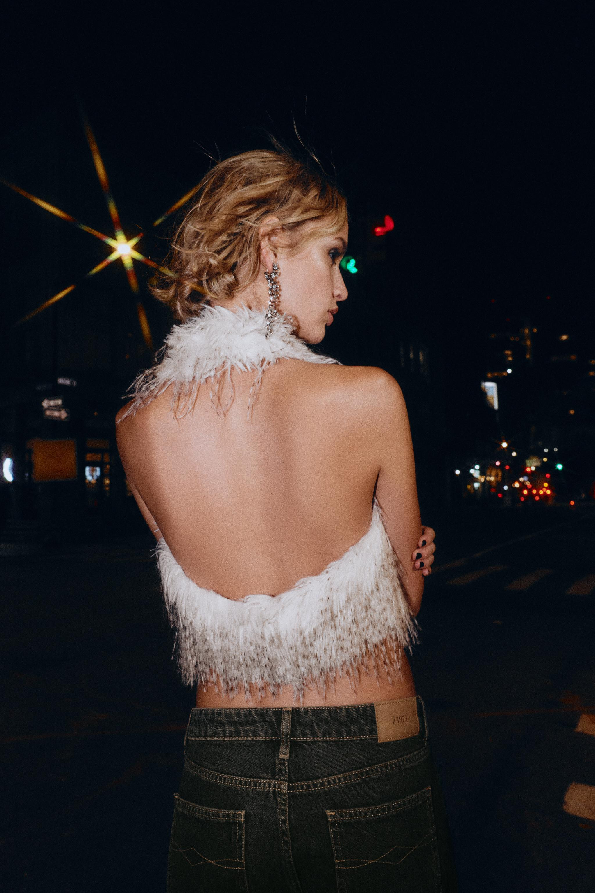 FAUX FUR HALTER TOP | Zara US