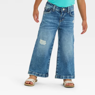 Toddler Girls' Destroy Wide Leg Denim - Cat & Jack™ Medium Wash | Target