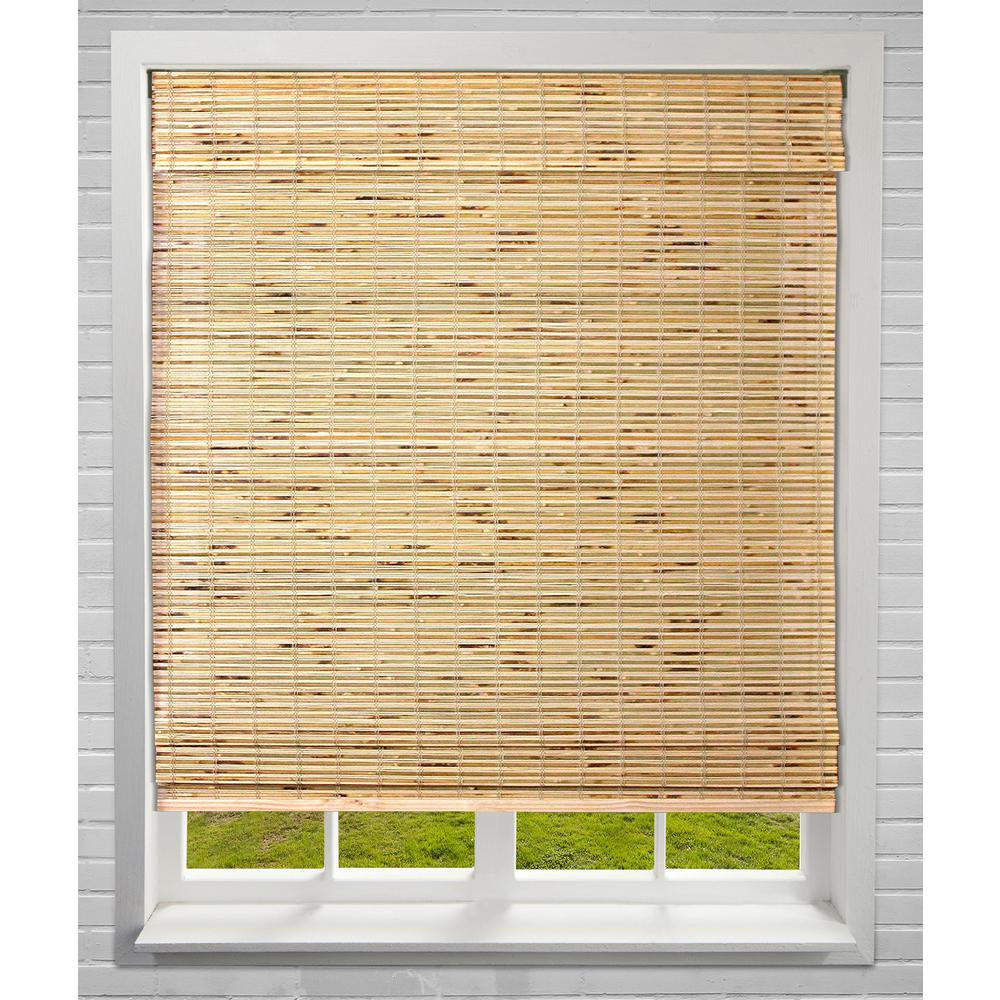 Petite Rustique Cordless Light-Filtering Bamboo Roman Shades 35 in. W x 60 in. L | The Home Depot
