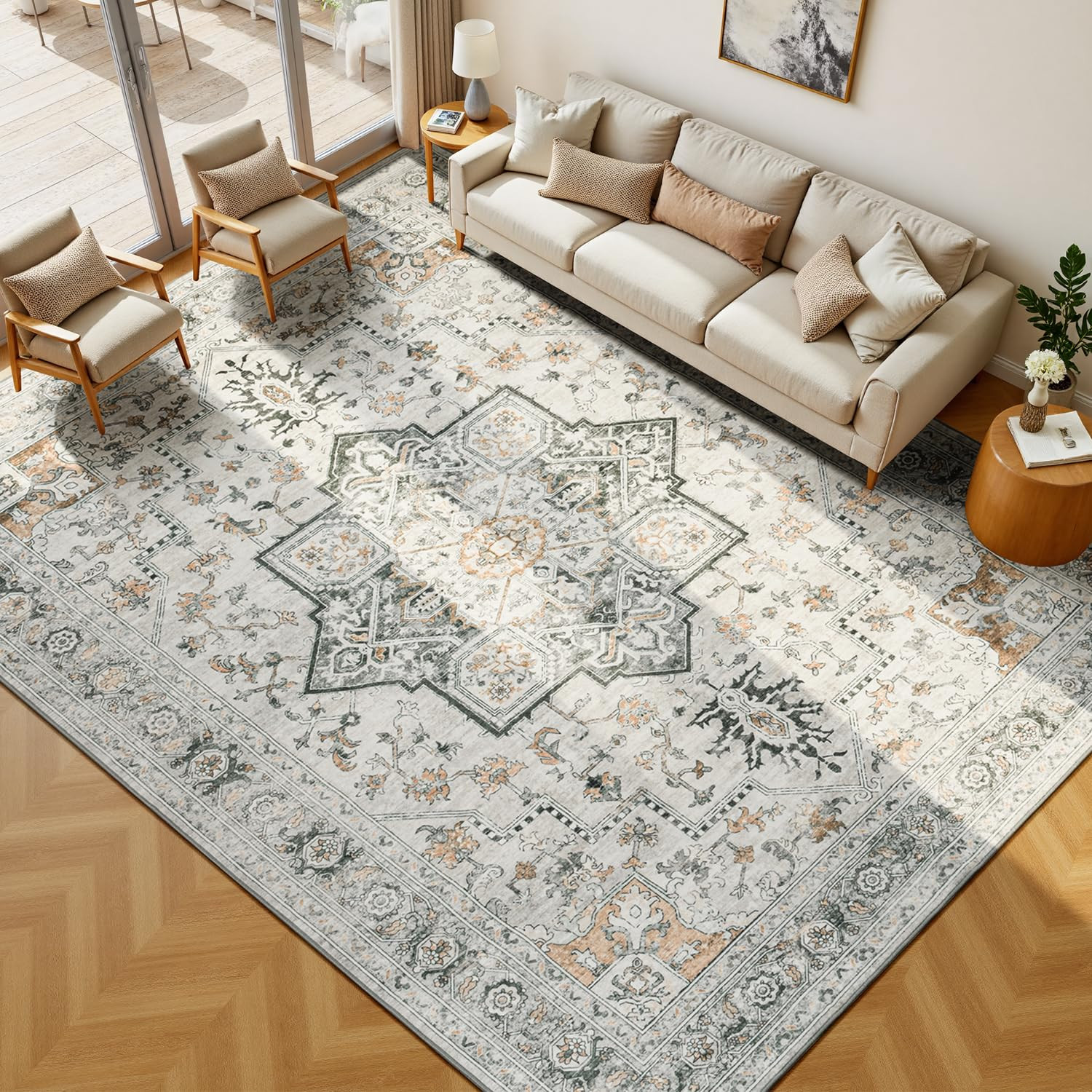 Lessymo 8×10 Area Rugs Washable for Living Room, Soft Indoor Boho Rug Non Slip for Bedroom Kitch... | Amazon (US)