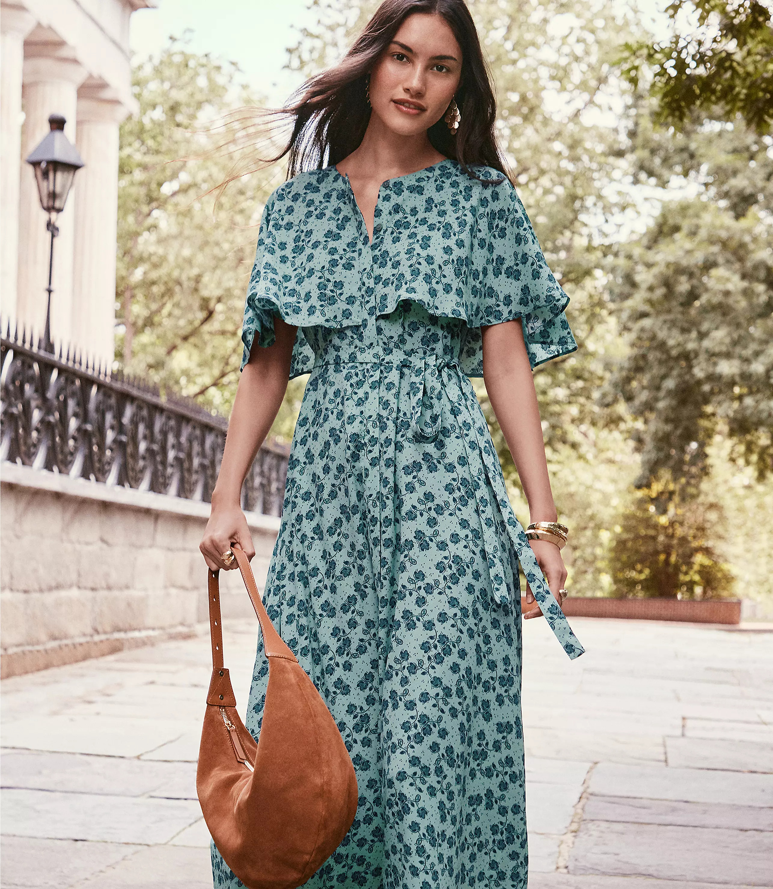 Petite Floral Cape Midi Dress | LOFT