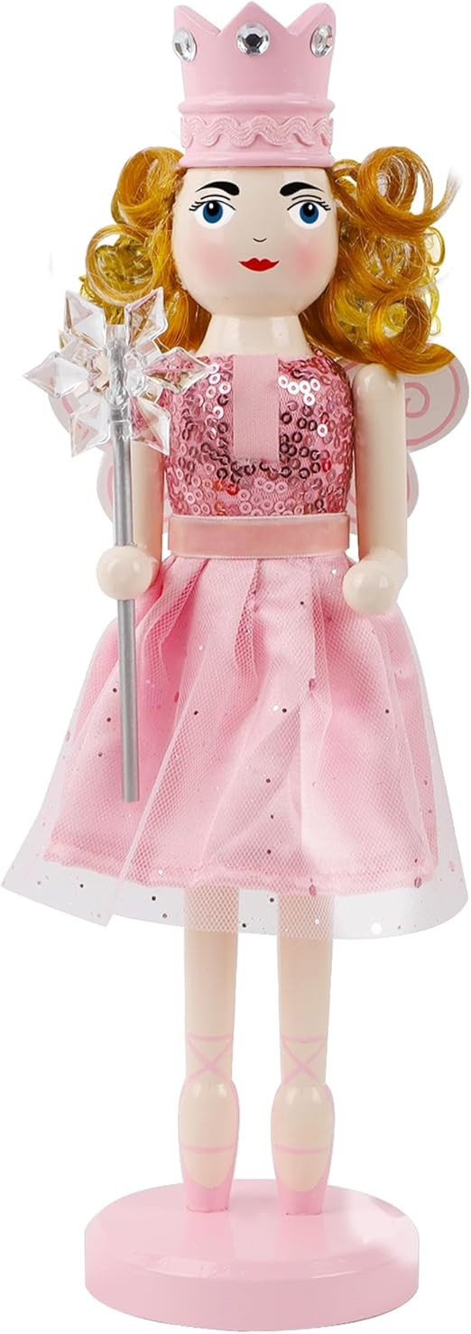 Joliyoou Christmas Nutcracker Figures, 12 Inch Wooden Nutcracker Pink Fairy Queen Holding A Snowf... | Amazon (CA)