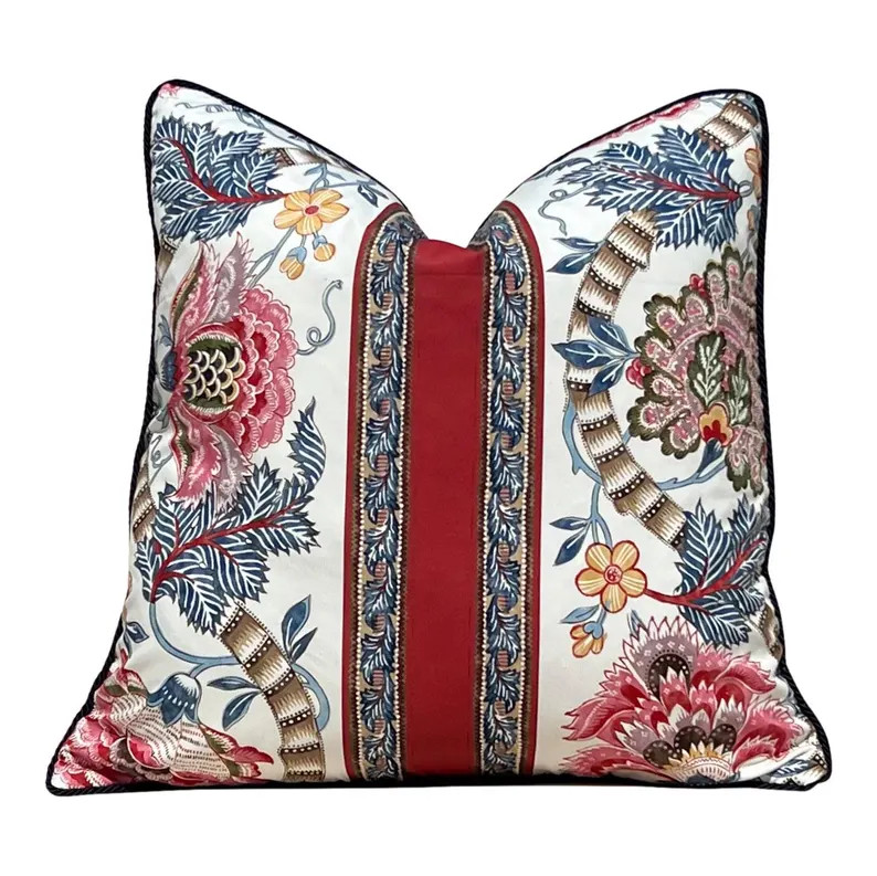 Brunschwig and Fills Lauris Pillow in Red and Blue With Twisted Cord Trim. Floral Designer Cushio... | Etsy (US)