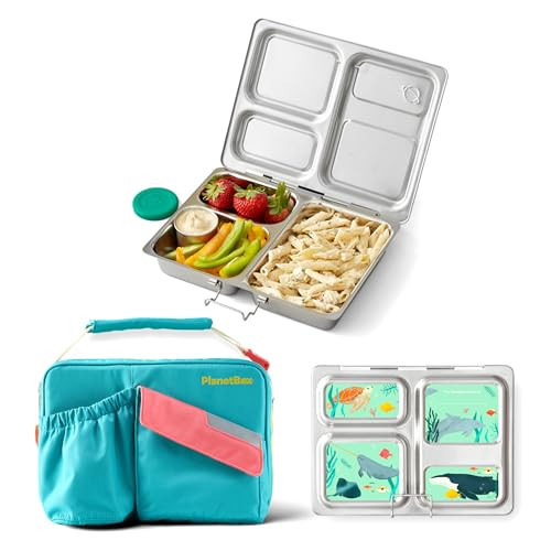 PlanetBox Launch Stainless Steel Bento Box Style Lunch Box Kit for Kids and Teens with 3 Compartments – Under The Sea Edition includes Insulated Lunch Bag, Leakproof Food Containers & Matching Magnets | Amazon (US)
