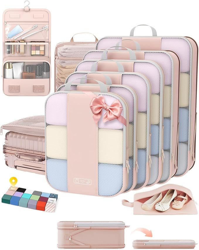 10 Set Compression Packing Cubes for Travel Gifts Mom Women,OlarHike Luggage Clothes Garment Bags... | Amazon (US)