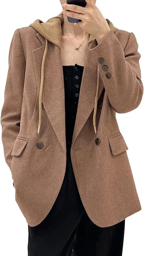 2024 Fall Witer Hooded Blazer Jacket for Women Oversize Loose Fashion Casual Open Front Work Offi... | Amazon (US)