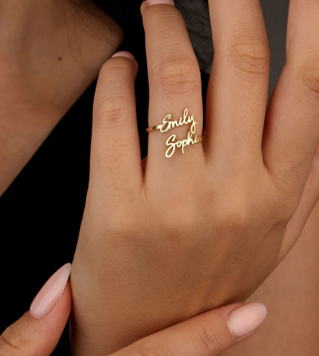Double Name Ring, Custom Name Ring, Gold Name Ring, Personalized Name Ring, Personalized Jewelry,... | Etsy (US)