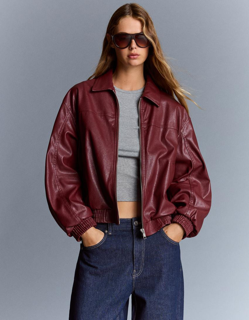 Leather effect jacket - Leather-look - Women | Bershka GB