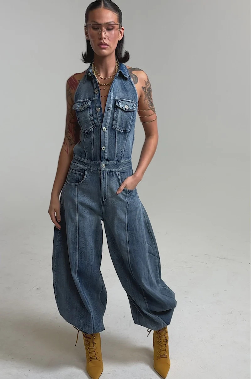 JETSETTER JUMPSUIT IN MEDIUM BLUE DENIM | AKIRA