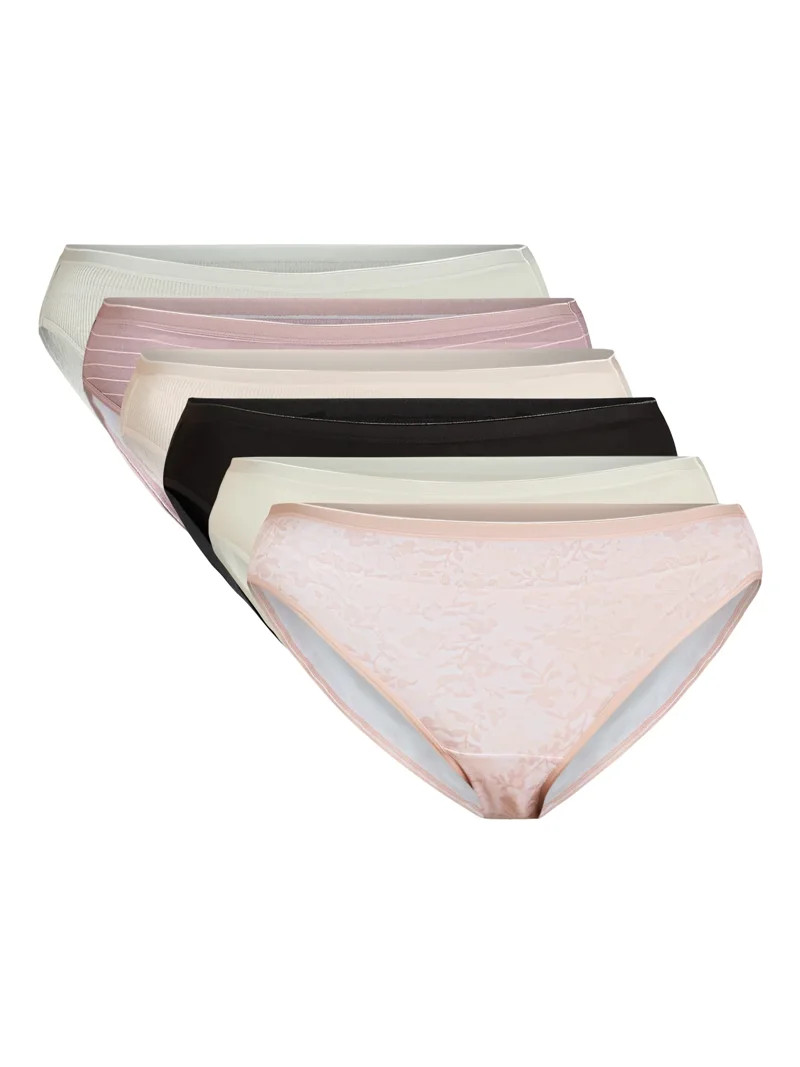 Joyspun Women's Cotton-Blend Hi-Cut Bikini Panties, 6-Pack, Sizes S-XXXL | Walmart (US)