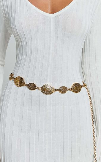 Bellerose Belt - Gold Circle Detail Chain Belt in Gold | Showpo (US, UK & Europe)
