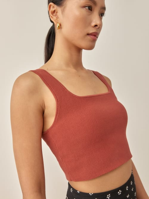Tea Ribbed Cropped Sweater Tank | Reformation (Global)