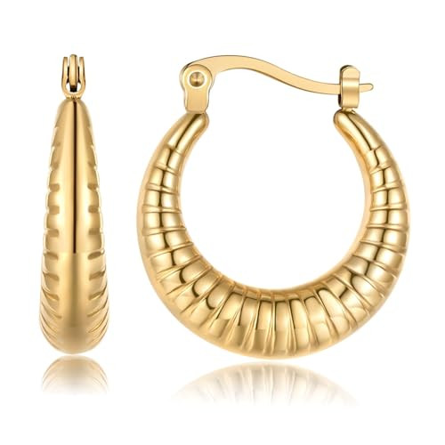NBCXZQW 14K Gold Plated Post Chunky Hoops Earrings Gold Hoop Earrings for Women Hypoallergenic Thick Chunky Hoop Earrings (Gold Hoop Ear) | Amazon (US)