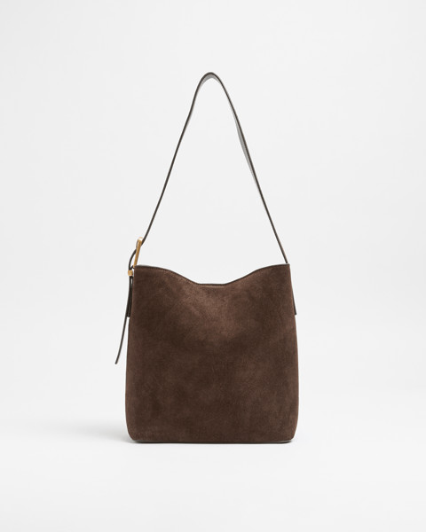 Premium Suede Leather Bucket Tote Bag - Chocolate | Target AU