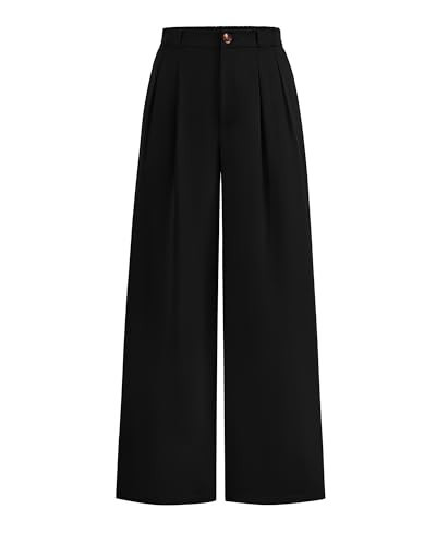 KIRUNDO Wide Leg Dress Pants for Women High Waisted Office Work Trousers Business Casual Slacks Button Flowy Palazzo Pant(Black, X-Large) | Amazon (US)