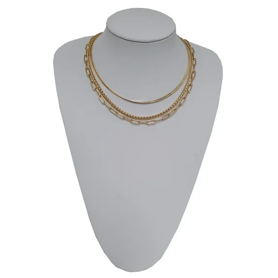 Time and Tru Women's Gold Tone 16"Adjustable Layering Chain Necklace. 16",17"18" Layer Necklace m... | Walmart (US)