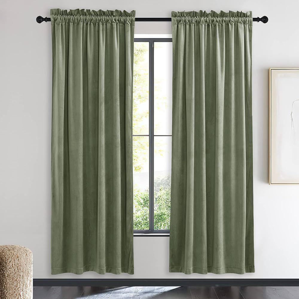 NICETOWN Sage Green Velvet Curtains 72 inches Long 2 Panels for Living Room, Elegant and Sleek Ve... | Amazon (US)