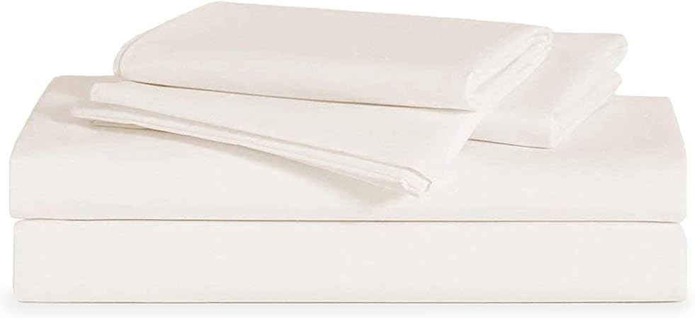 Brooklinen Luxury Sateen 4 Piece Sheet Set - 100% Cotton, Queen Size in Cream - 1 Fitted Sheet, 1... | Amazon (US)