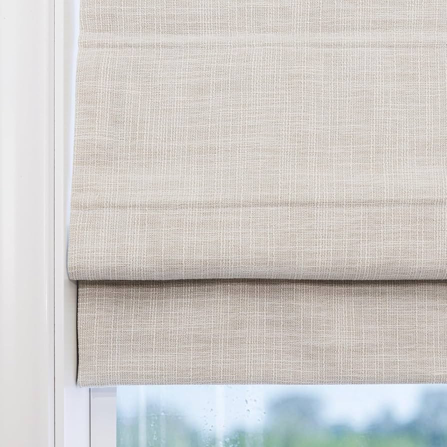 Cordless Roman Window Shades, Beige White Premium Blackout Shades, Custom Washable Fabric Roman B... | Amazon (US)