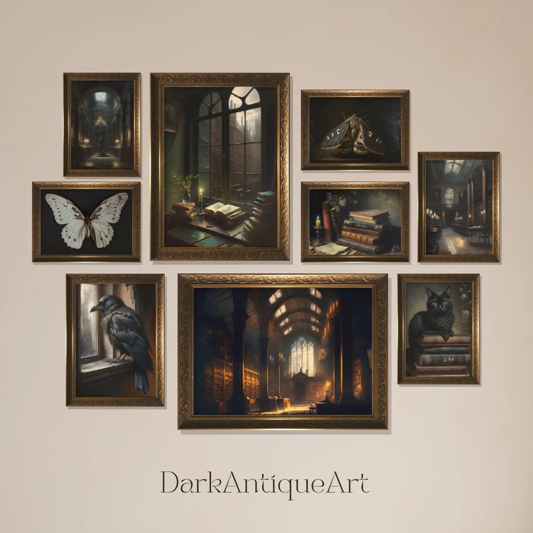 Set of 9 Dark Academia Prints Vintage Gallery Wall Set Antique Oil Painting Goth Wall Decor Digit... | Etsy (US)