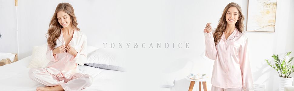 Tony & Candice Women's Classic Satin Pajama Set Sleepwear Loungewear | Amazon (US)