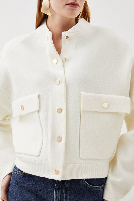 Compact Wool Blend Bomber Knit Jacket | Karen Millen UK + IE + DE + NL