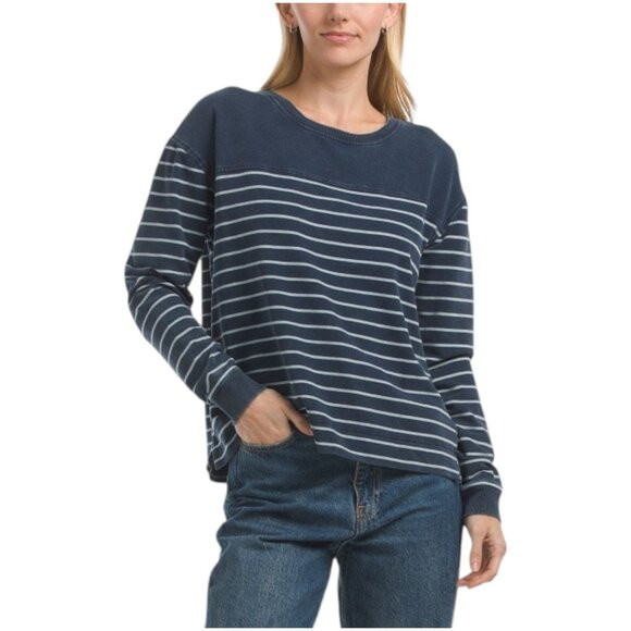 JANE & DELANCEY Striped Denim French Terry Pull Over Top | Poshmark