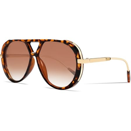 RAYSOL Trendy Oversized Aviator Sunglasses for Women Men 70s Retro Double Bridge Metal Aviators S... | Amazon (US)