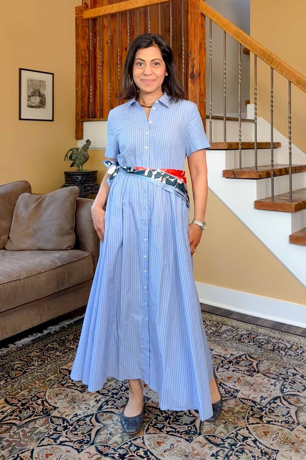 Need a new way to wear a simple shirt dress? Tie a silk scarf at your waist in a contrasting color. If your shirt dress has a drawstring waist, this is an easy way to cover up the ties.  I'm wearing a 4.  Lots of options below! 💙 Nipa

#LTKootd #LTKSaleAlert #LTKOver40