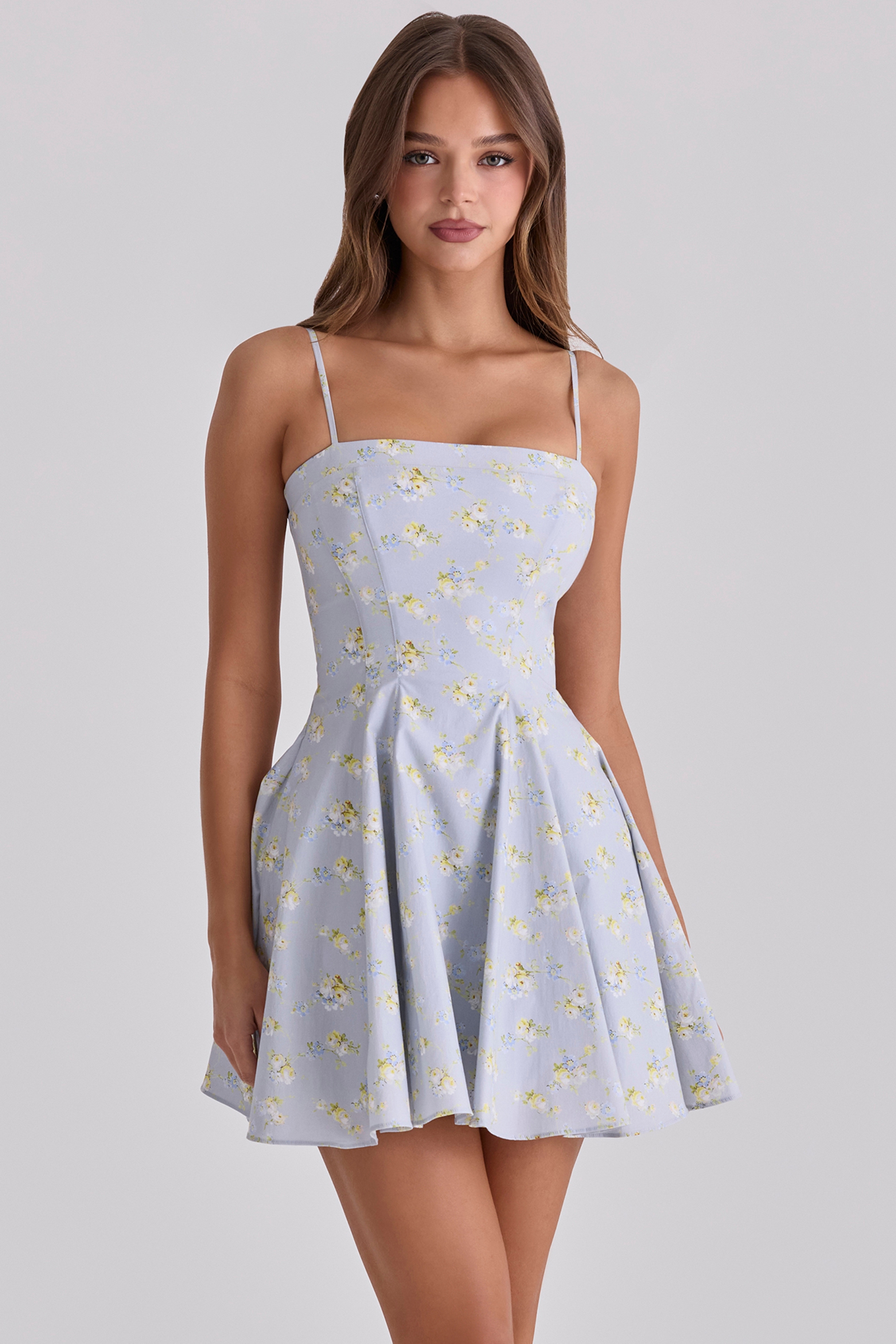 blue wildflower floral print cotton mini sundress | House of CB