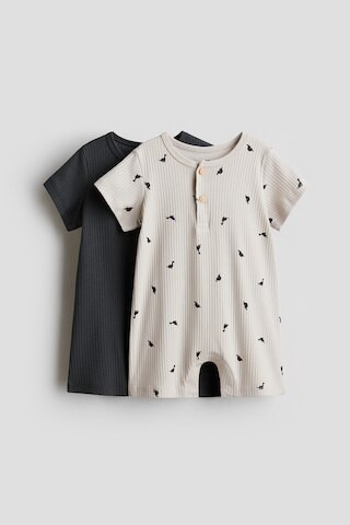 H & M - 2er-Pack Kurze Baumwollstrampler - Grau - Kinder | H&M (DE, AT, CH, NL, FI)