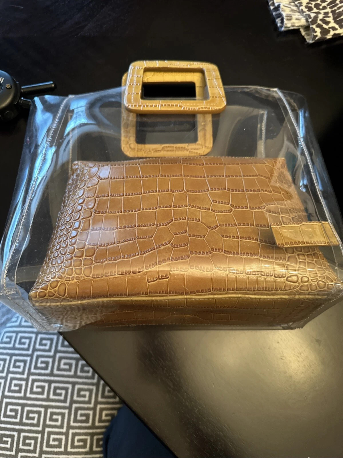 STAUD Shirley Clear PVC Vinyl Embossed Leather Top Handle Tote Handbag,  BRN | eBay US