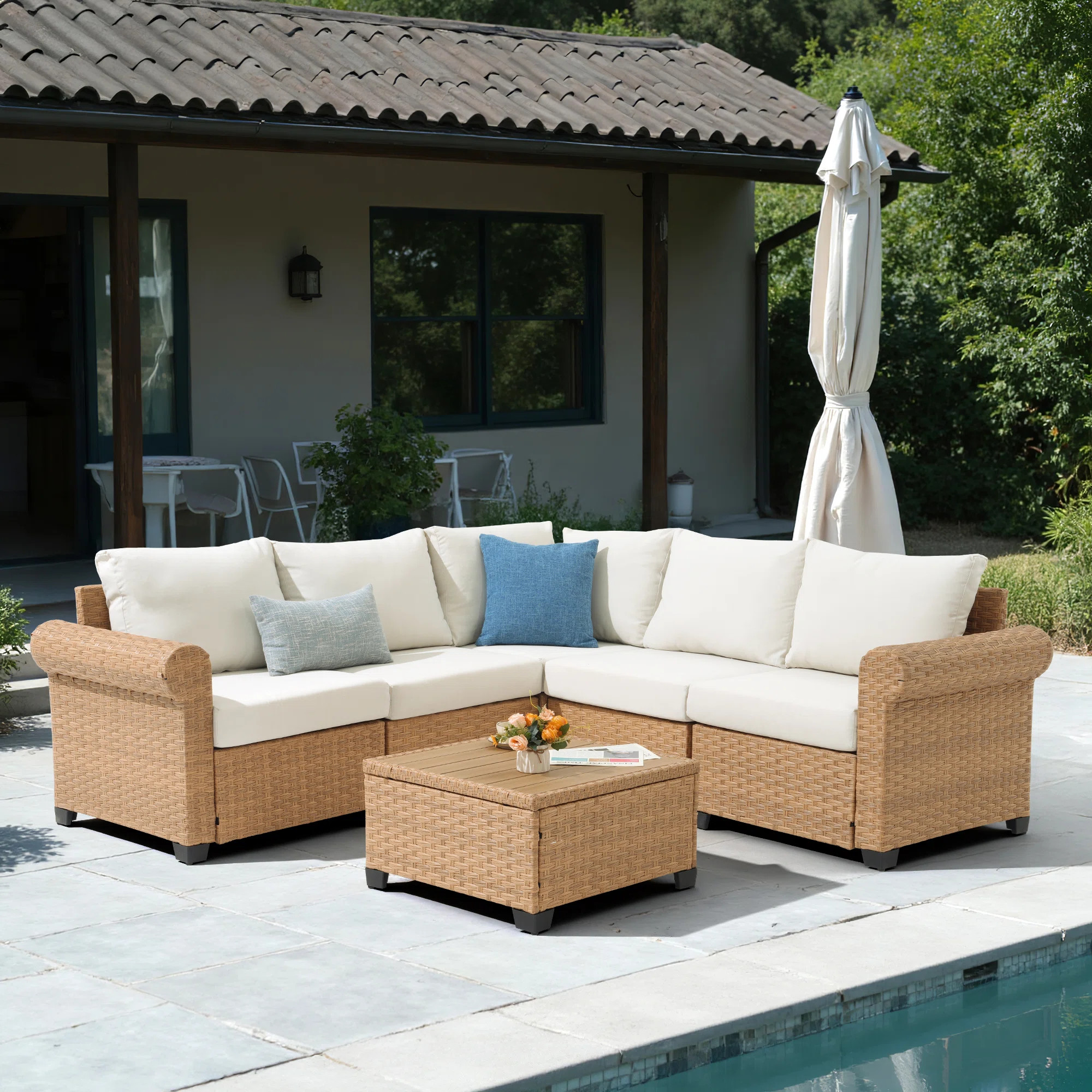 5 - Person Outdoor Sectional Seating Group With Cushions | Wayfair North America
