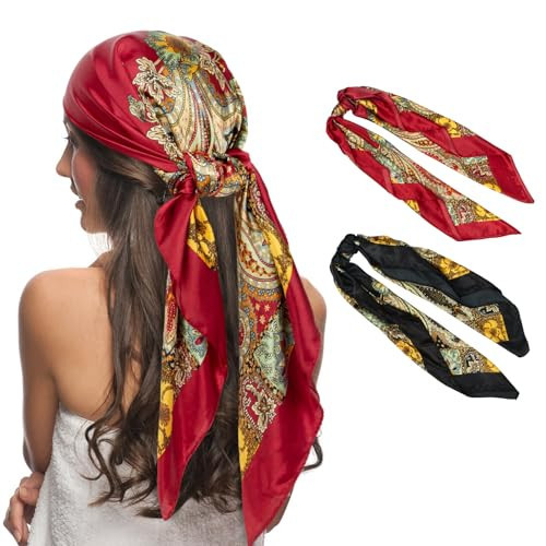 Senker Fashion 35" Head Scarf for Women, Pirate Costume Accessories Silk Red Bandana for Hair Wrapping and Sleeping | Amazon (US)