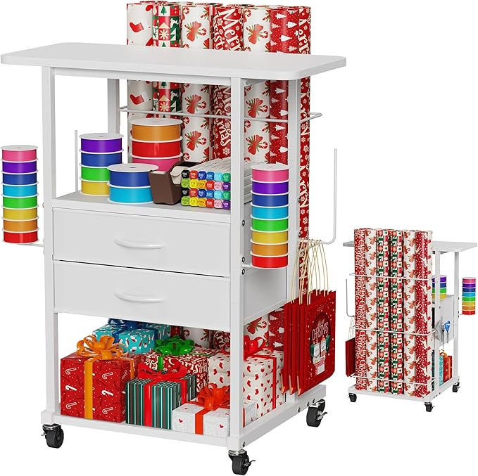 Wrapping Paper Storage Cart with 12 Rolls Wrapping Paper Organizer Holder, Rolling Craft Cart wit... | Amazon (US)