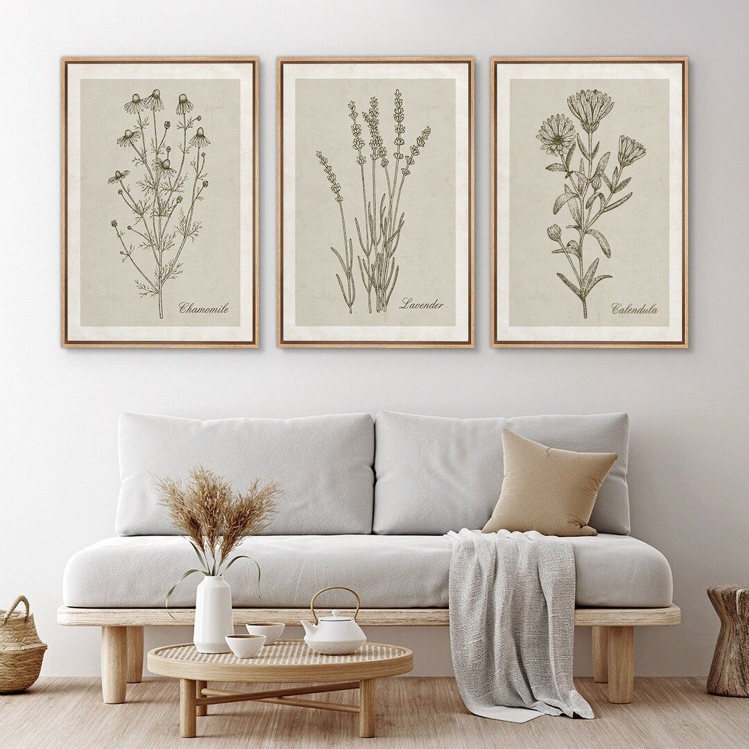 Framed Canvas Wall Art Set Wildflower Floral Botanical Prints Minimalist Art Modern Farmhouse Wal... | Etsy (US)