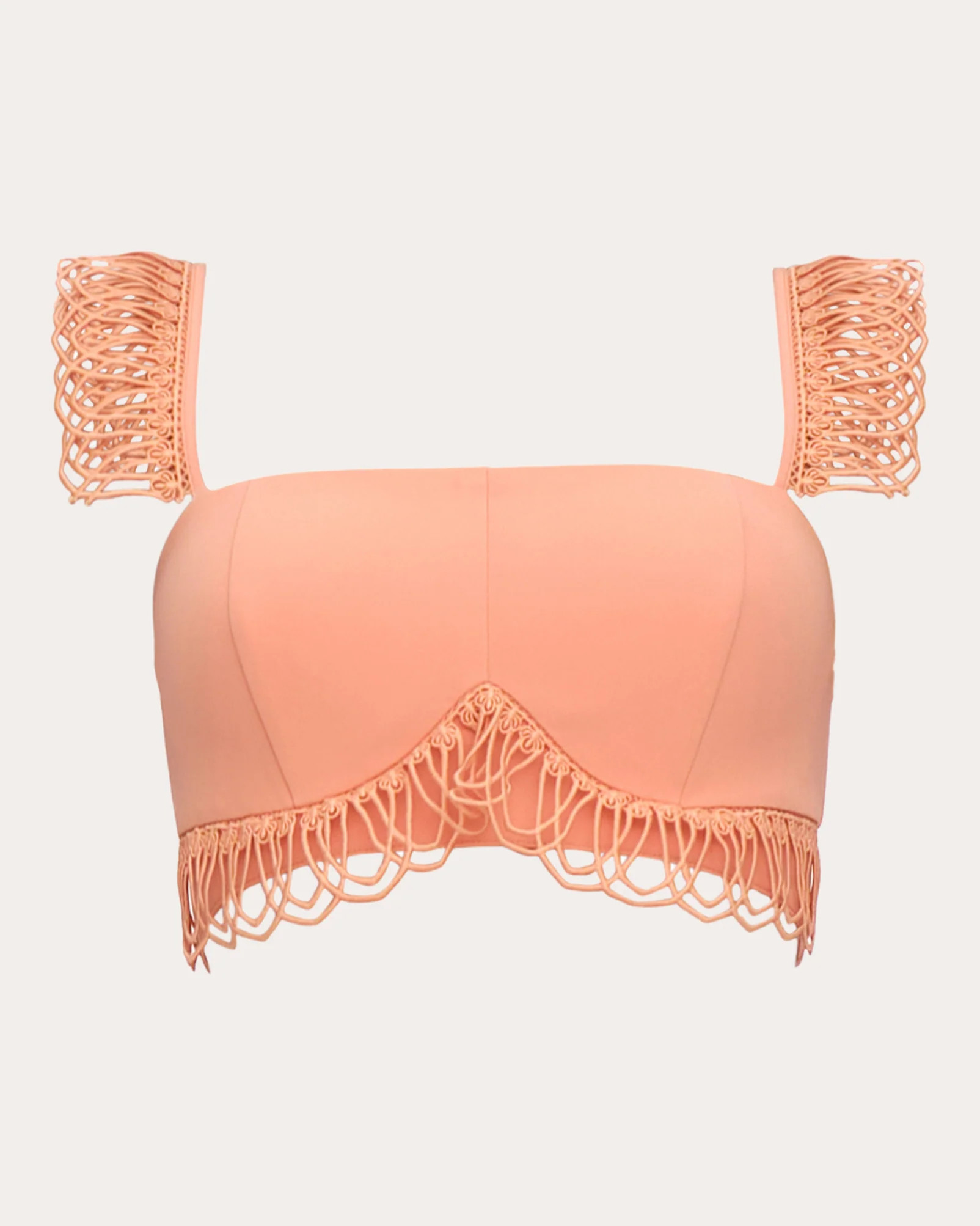 Andrea Iyamah Women's Rizo Lace-Trimmed Cropped Corset Top in Powder Peach Polyester/Spandex | Olivela