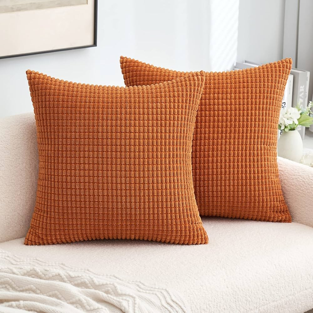 MIULEE Pack of 2 Fall Pillow Covers 18x18 Inch Burnt Orange Super Soft Corduroy Decorative Throw ... | Amazon (US)