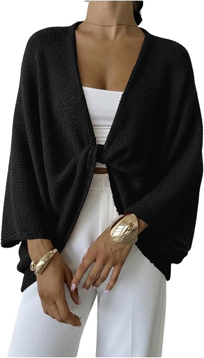 GORGLITTER Women's Cropped Wrap Sweater Bat Wing Knit Poncho Tops | Amazon (US)