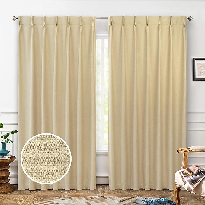 DriftAway Pinch Pleat Blackout Curtains 84 Inches Long Linen Curtains 2 Panels Set Linen Textured... | Amazon (US)