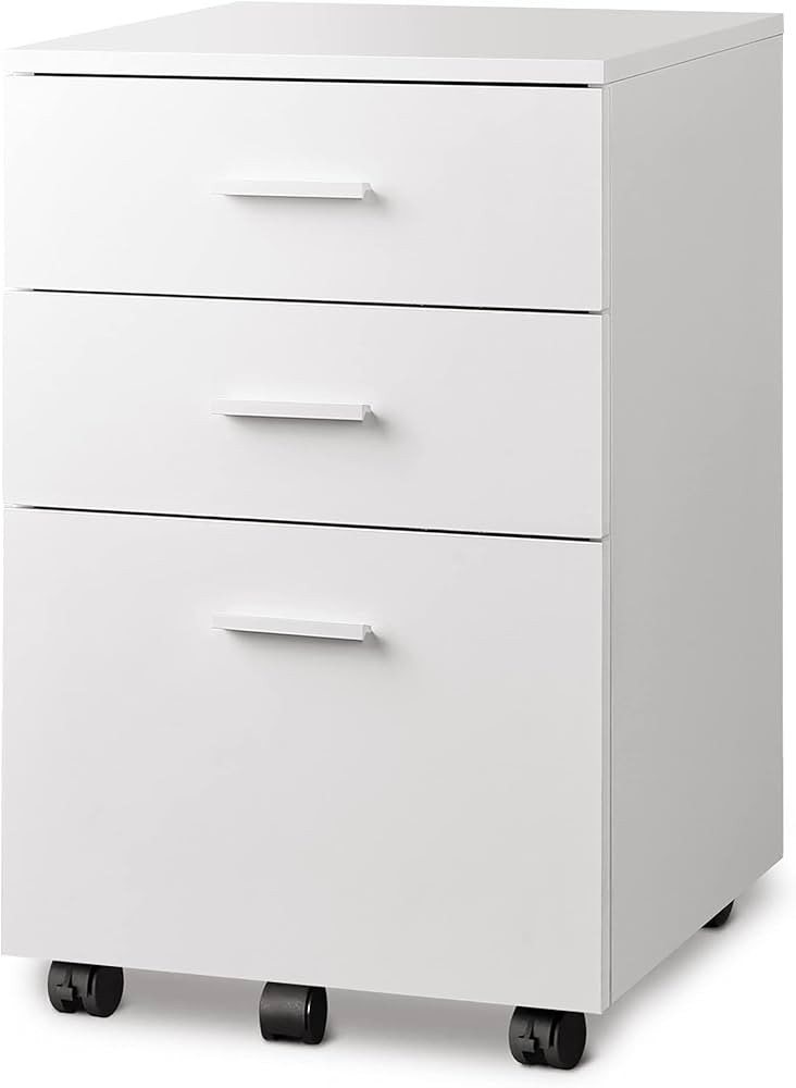 DEVAISE 3 Drawer Wood Mobile File Cabinet, Rolling Filing Cabinet for Letter/A4 Size, White | Amazon (US)